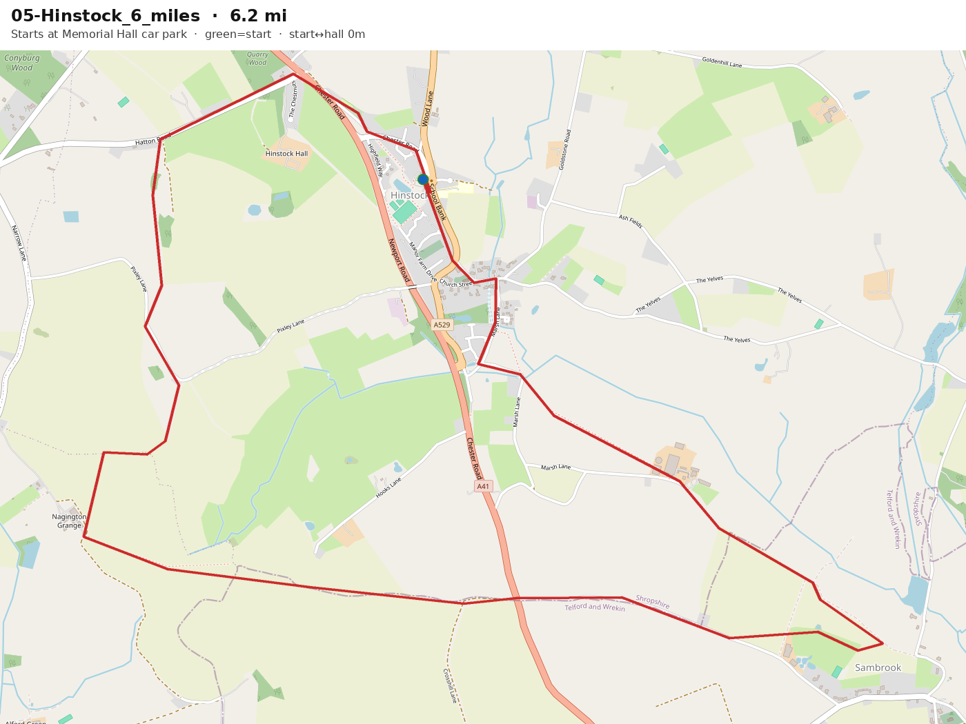 Route map: Hinstock 6 miles