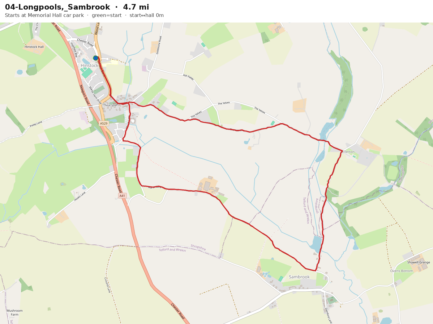 Route map: Longpools, Sambrook